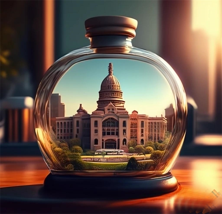 Austin Capitol Building in A Round Bottle 
Created by DAPACU